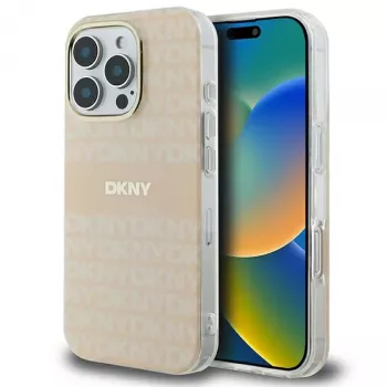DKNY DKHMP16LHRHSEP Hardcase for Apple iPhone 16 Pro 6.3 inch Pink Repeat Texture Pattern & Stripe MagSafe