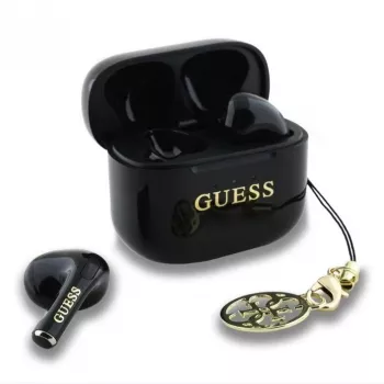 Guess Glossy Effect Printed Classic Logo & Charm TWS Bluetooth sluchátka s nabíjecím pouzdrem (černá)
