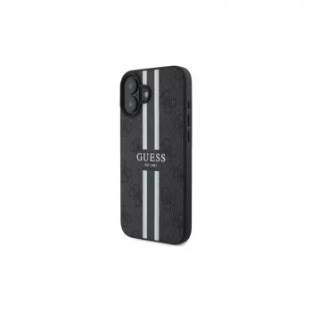 Guess GUHMP16SP4RPSK pevné pouzdro pro iPhone 16 6,1 inch černé 4G Printed Stripes MagSafe