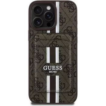 Guess 4G Stripes peněženkové pouzdro s MagSafe pro iPhone 16 Pro Max hnědé