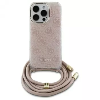 Guess GUHCP16SHC4SEP iPhone 16 6,1 inch růžové pevné pouzdro crossbody šňůrka 4G potisk