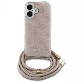 Guess GUHCP16SHC4SEP iPhone 16 6,1 inch růžové pevné pouzdro crossbody šňůrka 4G potisk