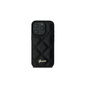 Guess GUHCP16SPSQSQSK iPhone 16 6,1 inch pevné pouzdro prošívané kovové logo černé