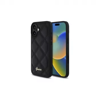Guess Quilted Metal Logo pevné pouzdro pro Apple iPhone 16 Plus 6,7 inch – černé