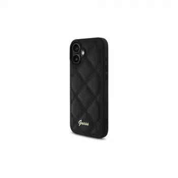 Guess Quilted Metal Logo pevné pouzdro pro Apple iPhone 16 Plus 6,7 inch – černé