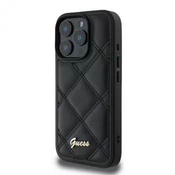 Guess GUHCP16LPSQSQSK pevné pouzdro pro Apple iPhone 16 Pro 6,3 inch černé prošívané kovové logo