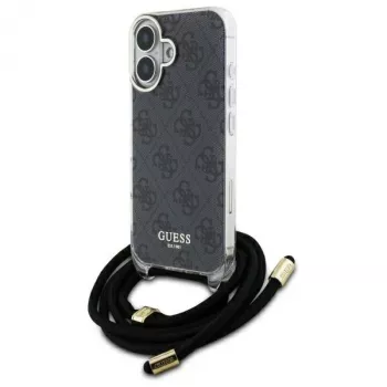 Guess GUHCP16SHC4SEK iPhone 16 6,1 inch černé pevné pouzdro crossbody šňůrka 4G potisk