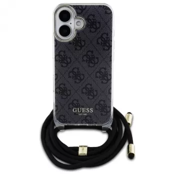 Guess GUHCP16SHC4SEK iPhone 16 6,1 inch černé pevné pouzdro crossbody šňůrka 4G potisk