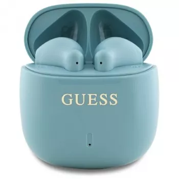 Guess Printed Classic Logo TWS Bluetooth sluchátka s nabíjecím pouzdrem (tyrkysová)