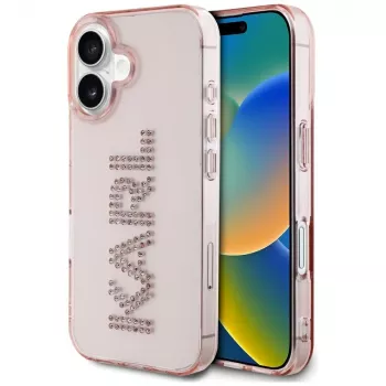 Karl Lagerfeld IML Rhinestones Logo zadní kryt pro iPhone 16, růžový