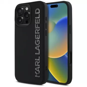 KARL LAGERFELD HC 3D Rubber Elongated Glitter pouzdro pro Apple iPhone 16 Pro, černé