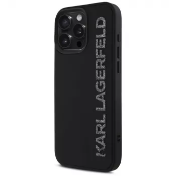 KARL LAGERFELD HC 3D Rubber Elongated Glitter pouzdro pro Apple iPhone 16 Pro, černé