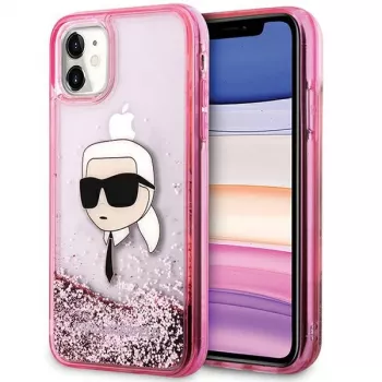 Pouzdro pevné Karl Lagerfeld KLHCN61LNKHCP pro iPhone 11/XR, růžové, Glitter Karl Head