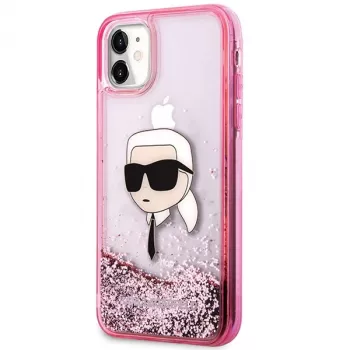 Pouzdro pevné Karl Lagerfeld KLHCN61LNKHCP pro iPhone 11/XR, růžové, Glitter Karl Head