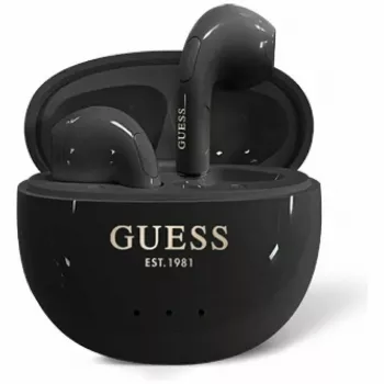 Guess Glossy Effect EggShape Printed Classic Logo TWS sluchátka černá