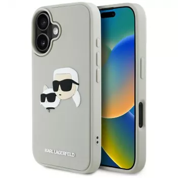 KARL LAGERFELD HC 3D Rubber DoubleHeads pouzdro pro Apple iPhone 16 - béžové