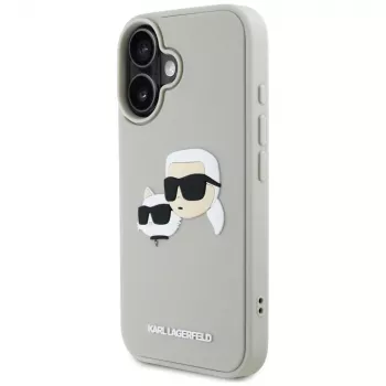KARL LAGERFELD HC 3D Rubber DoubleHeads pouzdro pro Apple iPhone 16 - béžové