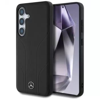 MERCEDES-BENZ kožené pouzdro s raženými liniemi MagSafe pro Samsung Galaxy S25, černé