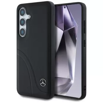 MERCEDES-BENZ kožené pouzdro s obloukovým prošitím pro Samsung Galaxy S25 černé