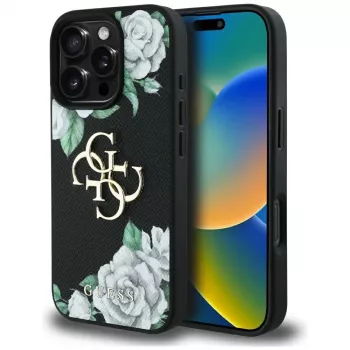 Guess pouzdro Grained Roses Big 4G Logo pro Apple iPhone 16 Pro, černé