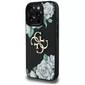 Guess pouzdro Grained Roses Big 4G Logo pro Apple iPhone 16 Pro, černé
