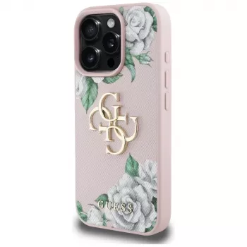 Guess pouzdro Grained Roses Big 4G Logo pro Apple iPhone 16 Pro, růžové