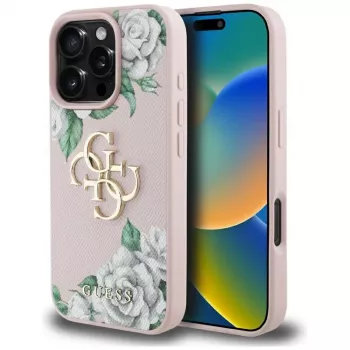 Guess pouzdro Grained Roses Big 4G Logo pro iPhone 16 Pro Max – růžové