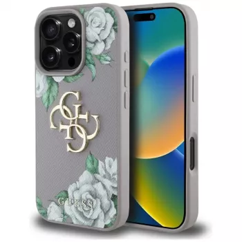 Guess zadní kryt Grained Roses Big 4G Logo pro Apple iPhone 16 Pro – fialový