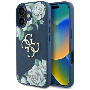 Guess pouzdro Grained Roses Big 4G Logo pro Apple iPhone 16 – modré