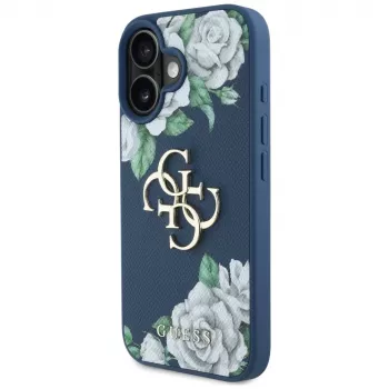 Guess pouzdro Grained Roses Big 4G Logo pro Apple iPhone 16 – modré
