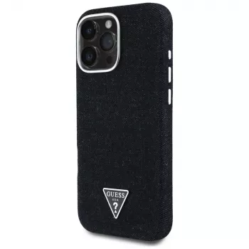 Guess Denim Triangle Logo MagSafe Case for Apple iPhone 16 Pro, Black
