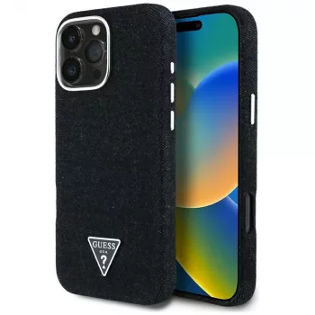 Guess pouzdro Denim Triangle Logo MagSafe pro Apple iPhone 16 Pro Max, černé