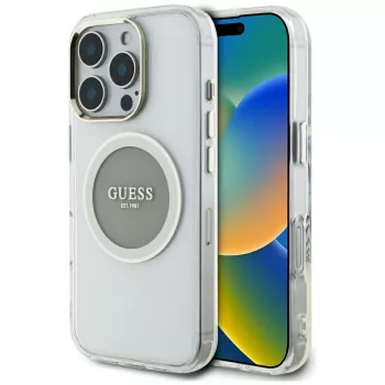 Guess pouzdro IML Metal Colored Circle Classic Logo MagSafe pro iPhone 16 Pro (šedé)