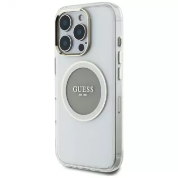 Guess pouzdro IML Metal Colored Circle Classic Logo MagSafe pro iPhone 16 Pro (šedé)