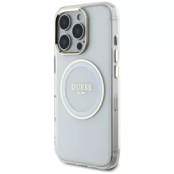 Guess pouzdro IML Metal Colored Circle Classic Logo MagSafe pro iPhone 16 Pro (bílé)