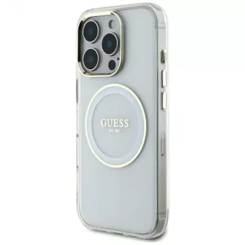 Guess pouzdro IML Metal Colored Circle Classic Logo MagSafe pro iPhone 16 Pro Max (bílé)