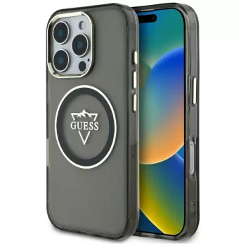 Guess IML Metal Mountain Logo MagSafe pouzdro pro iPhone 16 Pro Max (černé)