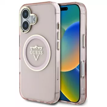 Guess IML Metal Mountain Logo MagSafe pouzdro pro Apple iPhone 16 (růžové)