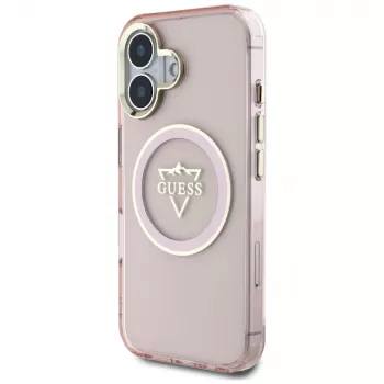 Guess IML Metal Mountain Logo MagSafe pouzdro pro Apple iPhone 16 (růžové)