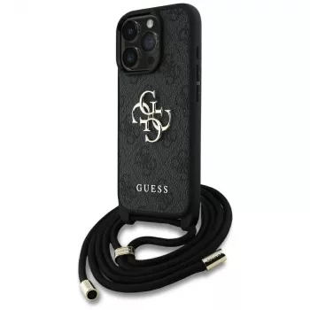 Guess 4G Big Logo Cord Strap Crossbody pouzdro pro iPhone 16 Pro (černé)
