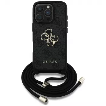Guess 4G Big Logo Cord Strap Crossbody pouzdro pro iPhone 16 Pro (černé)