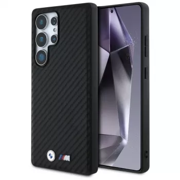 Pouzdro kožené MagSafe BMW Carbon pro Samsung Galaxy S25 Ultra černé