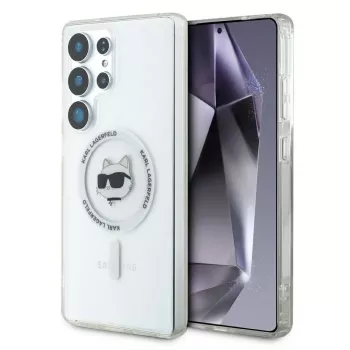 Karl Lagerfeld Button Choupette Head Printed Logo MagSafe pouzdro pro Samsung Galaxy S25 Ultra, bílé