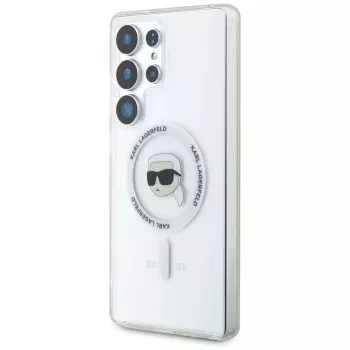 KARL LAGERFELD Button Karl Head Printed Logo MagSafe pouzdro pro Samsung Galaxy S25 Ultra bílé