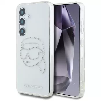 Pouzdro Karl Lagerfeld Rhinestones Karl Head Logo pro Samsung Galaxy S25, průhledné