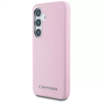Karl Lagerfeld Saffiano FullWrapped Elongated Metal Logo MagSafe pouzdro pro Samsung Galaxy S25 růžové