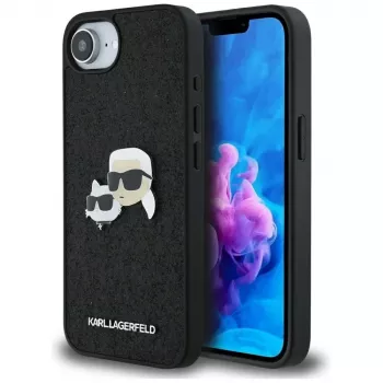 Pouzdro Karl Lagerfeld Fixed Glitter Karl & Choupette Heads Metal Pin pro Apple iPhone 16e, černé