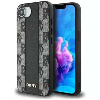 DKNY Leather Checkered Mono Pattern MagSafe Case for iPhone 16e / 17e Black