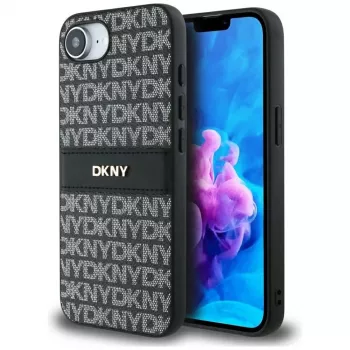 DKNY Repeat Texture Pattern with Tonal Stripe Phone Case for iPhone 16e / 17e, Black