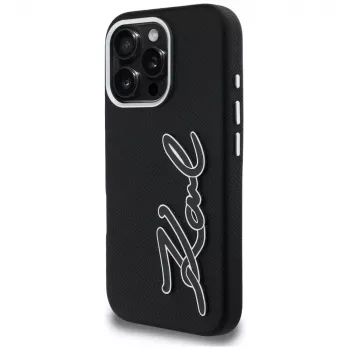 Karl Lagerfeld FW Grained Signature Logo pouzdro pro iPhone 16 Pro, černé